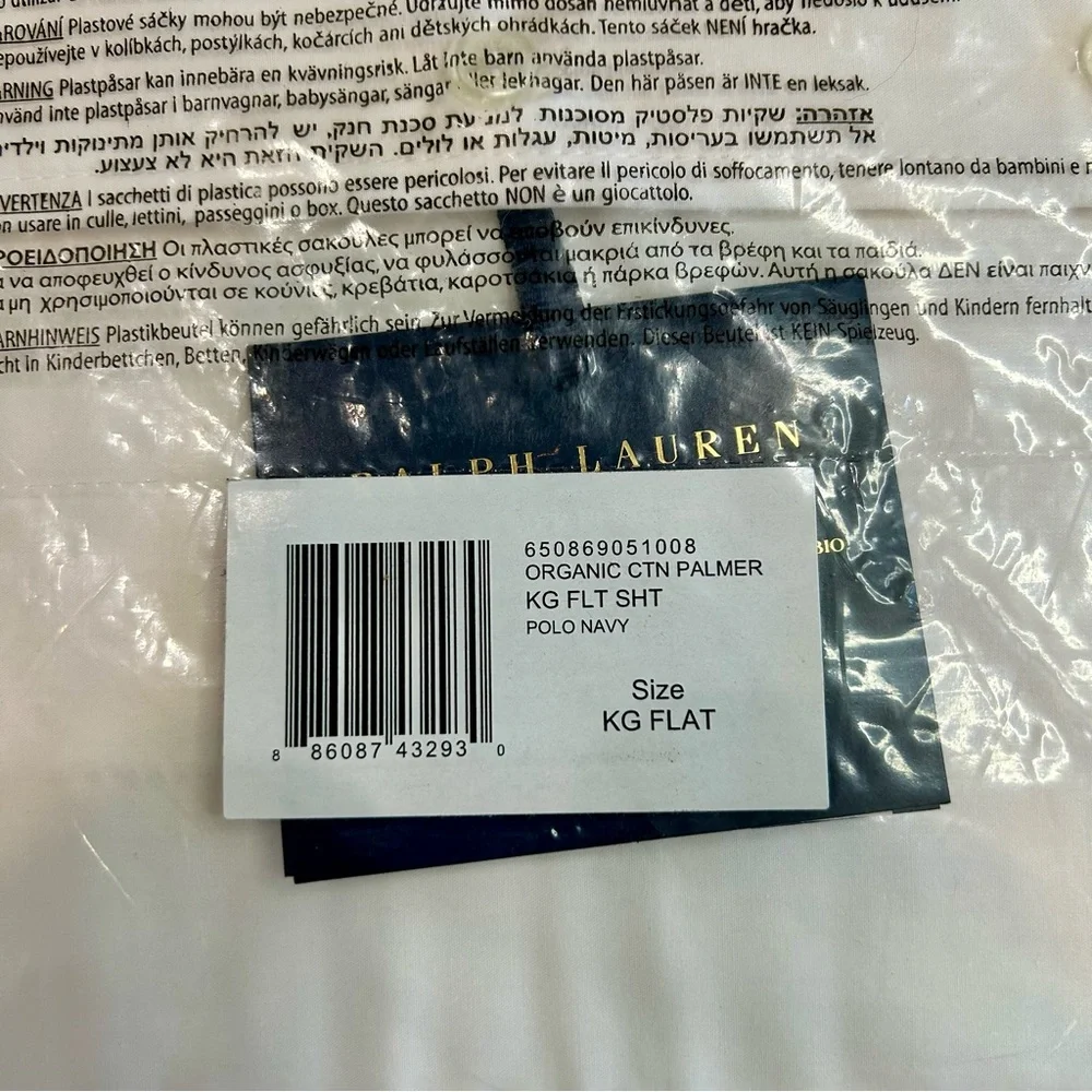 Ralph Lauren Home Organic Cotton Percale Palmer King Flat Sheet Polo Navy NEW